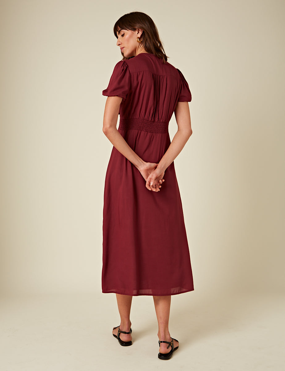 Burgundy Satin Lucinda Midi Dress
