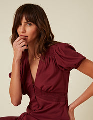 Burgundy Satin Lucinda Midi Dress