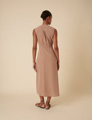 Stone Pinstripe Sleeveless Lucinda Midi Dress