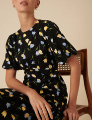 Black Floral Benita Midi Dress