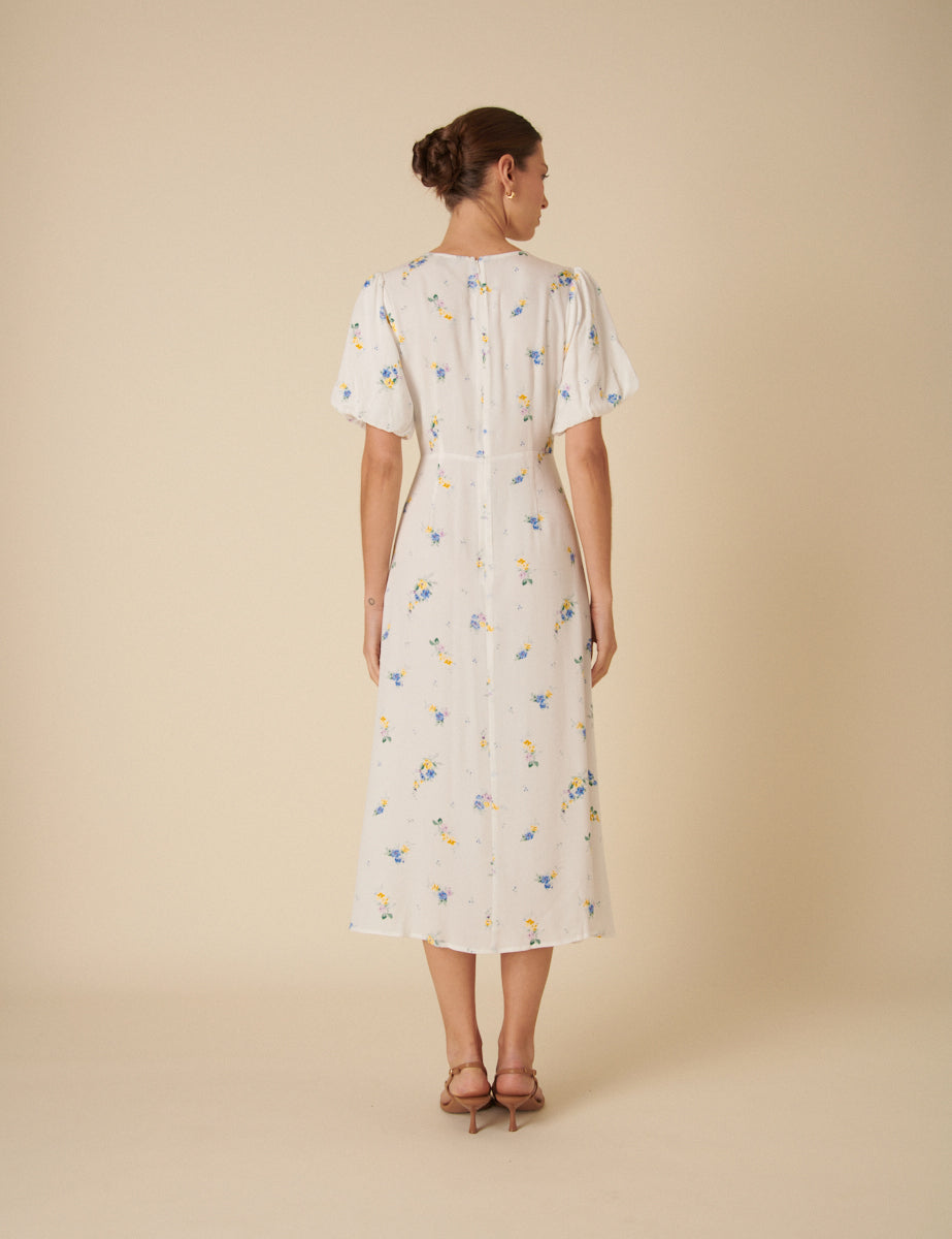 Cream Floral Benita Midi Dress