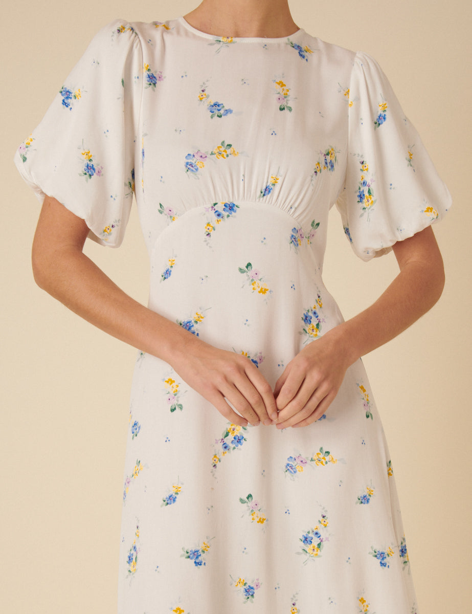 Cream Floral Benita Midi Dress