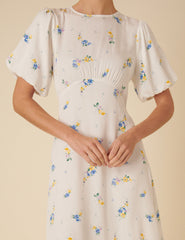 Cream Floral Benita Midi Dress