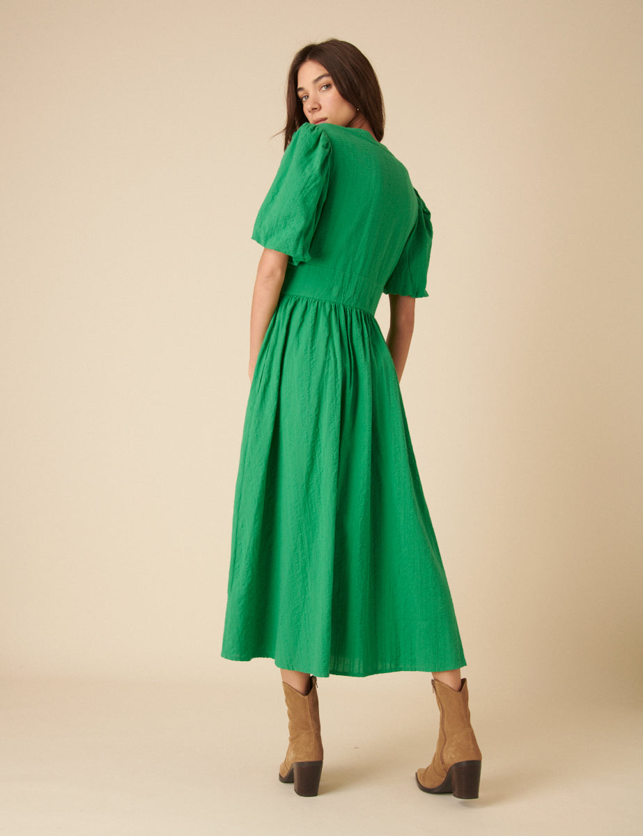 Green Short Sleeve Starlight Midi Dress