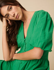 Green Short Sleeve Starlight Midi Dress