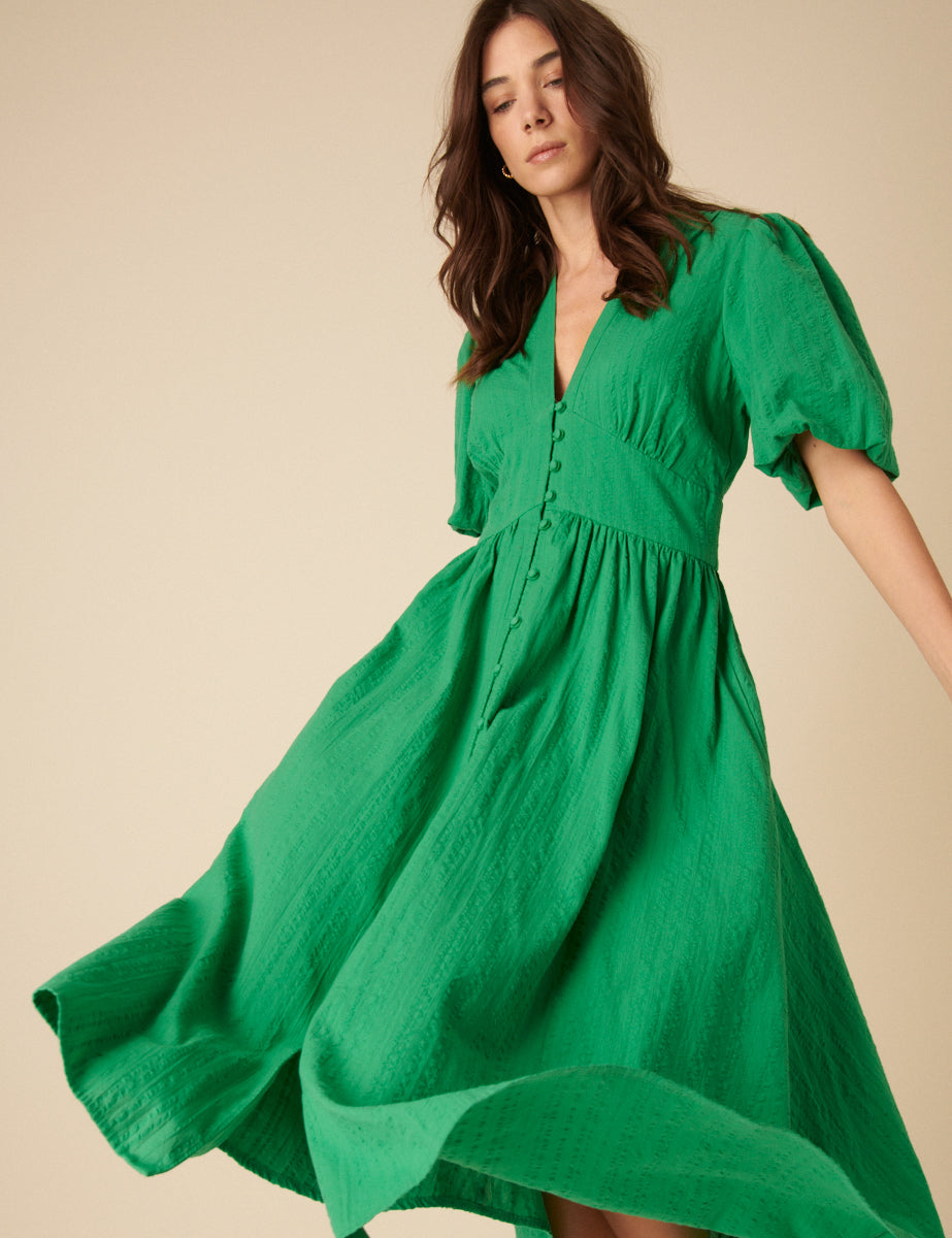 Green Short Sleeve Starlight Midi Dress