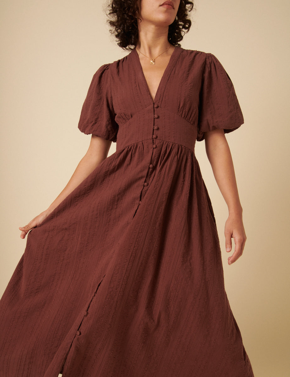 Brown Short Sleeve Starlight Midi Dress