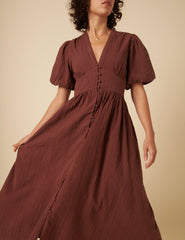 Brown Short Sleeve Starlight Midi Dress