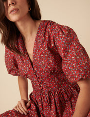 Red Ditsy Floral Starlight Midi Dress