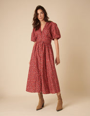 Red Ditsy Floral Starlight Midi Dress