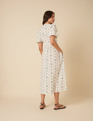 White Floral Printed Scottie Midi Dress