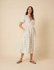 White Floral Printed Scottie Midi Dress