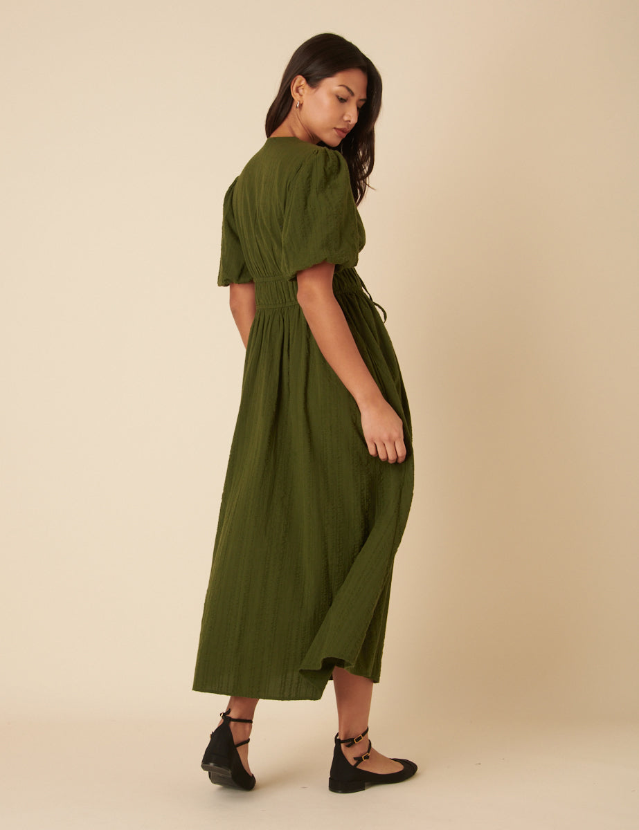 Green Short Sleeve Scottie Midi Dress