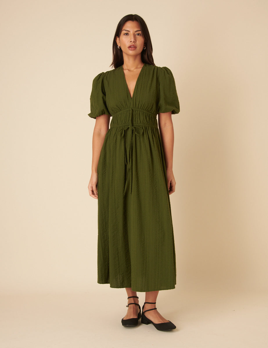 Green Short Sleeve Scottie Midi Dress