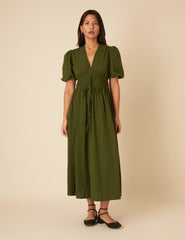 Green Short Sleeve Scottie Midi Dress