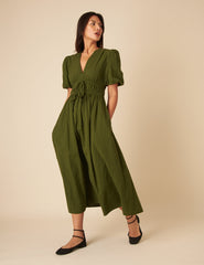 Green Short Sleeve Scottie Midi Dress