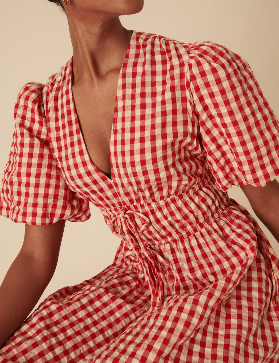 Red Gingham Scottie Midi Dress