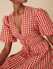 Red Gingham Scottie Midi Dress