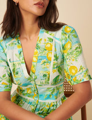 Green Lemon Print Sorcha Midi Dress