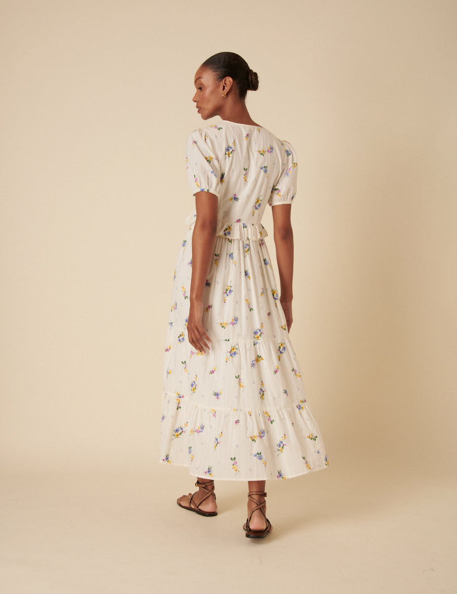 White Ditsy Floral Tiered Katie Midi Dess