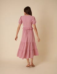 Pink Ruffle Tiered Katie Midi Dress