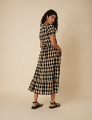 Black Check Short Sleeve Katie Midi Dress