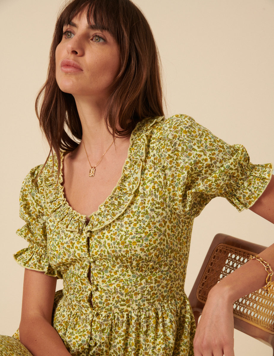 Yellow Ditsy Floral Flossie Midi Dress