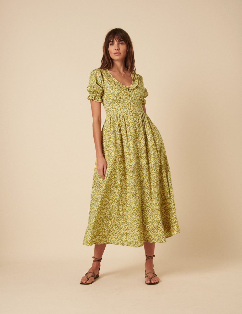 Yellow Ditsy Floral Flossie Midi Dress
