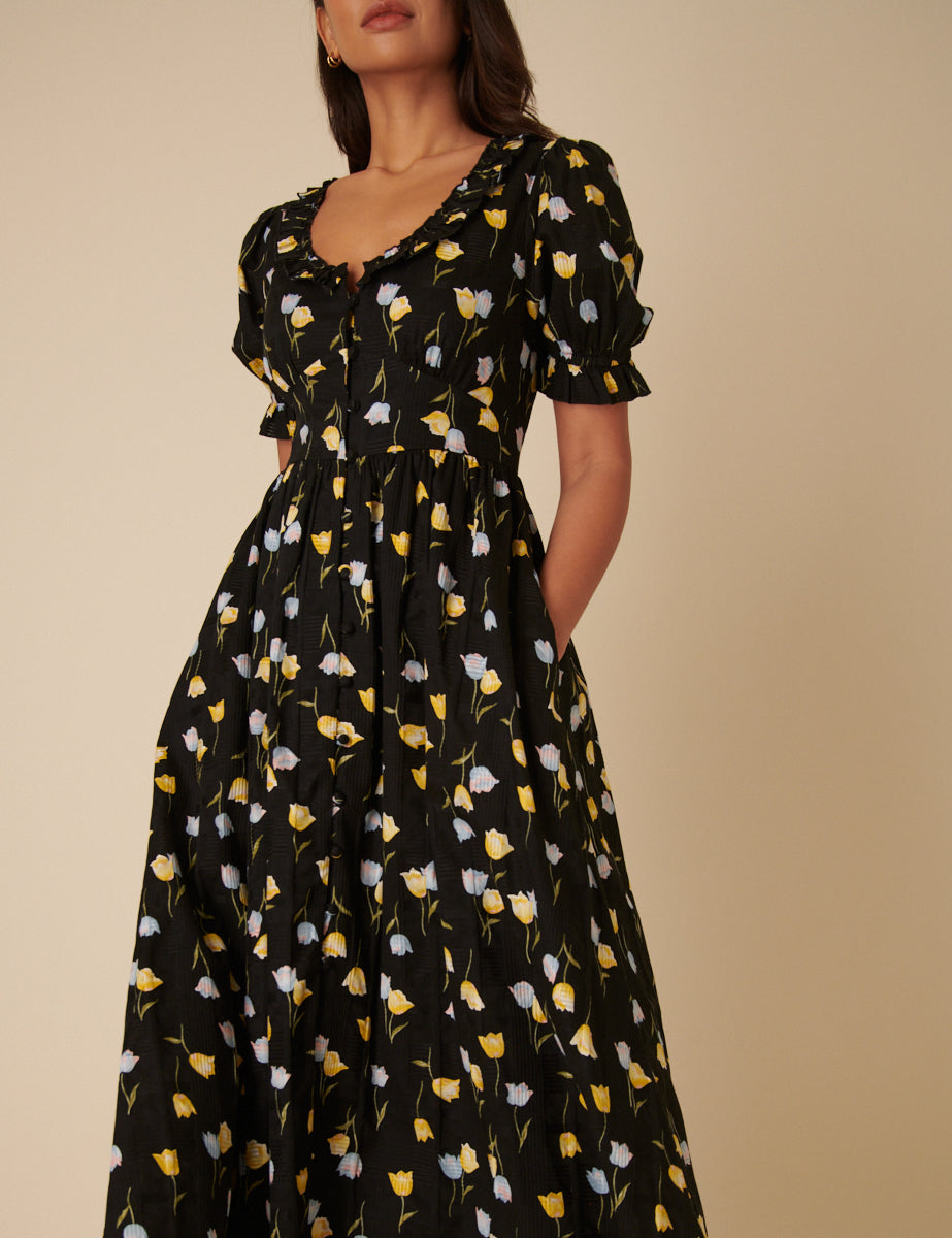 Black Floral Flossie Midi Dress