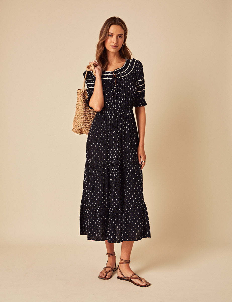 Navy Printed Peyton Midi Dress