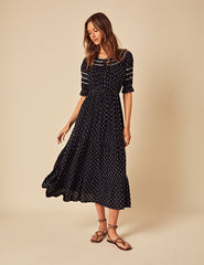 Navy Printed Peyton Midi Dress