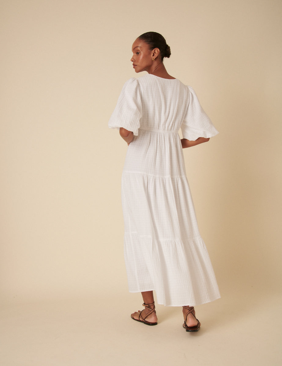 White Tiered Roselena Midi Dress