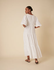 White Tiered Roselena Midi Dress