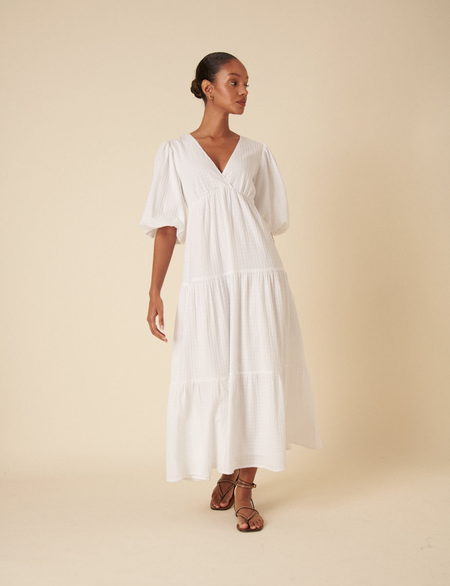 White Tiered Roselena Midi Dress