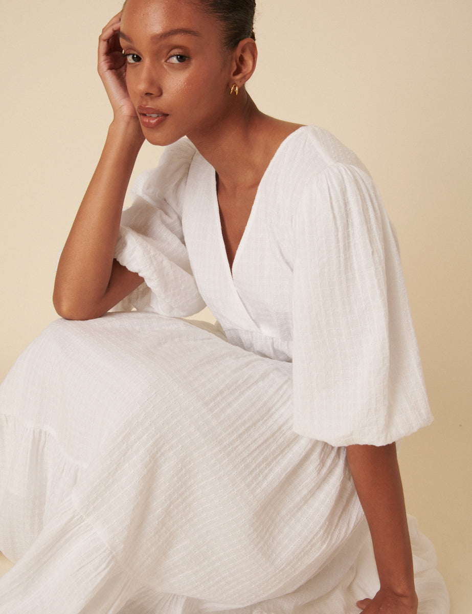 White Tiered Roselena Midi Dress