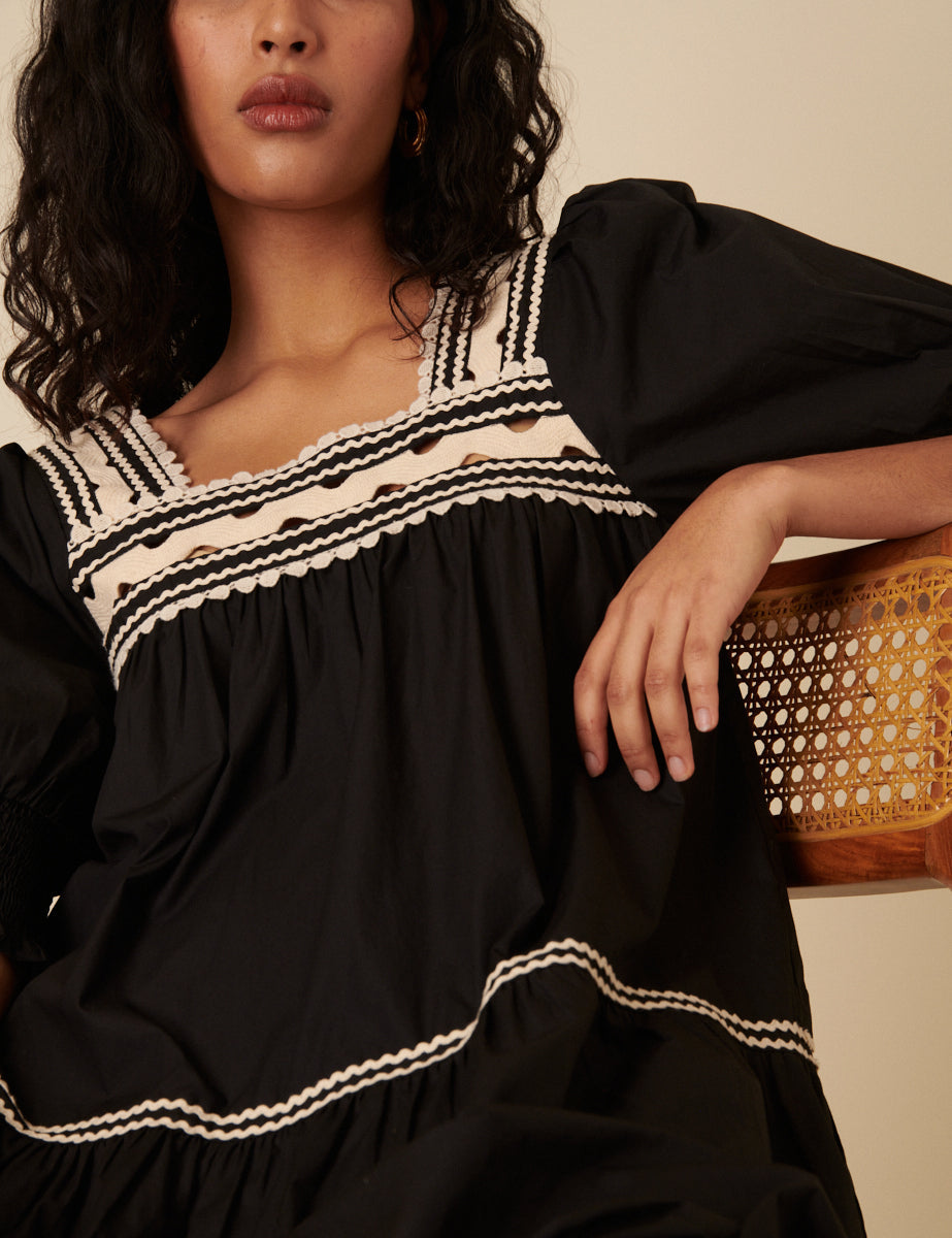 Black Crochet Tiered Karla Midi Dress