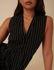 Black Pinstripe Sleeveless Starlight Midi Dress