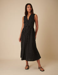 Black Pinstripe Sleeveless Starlight Midi Dress