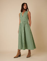 Green Gingham Sleeveless Starlight Midi Dress
