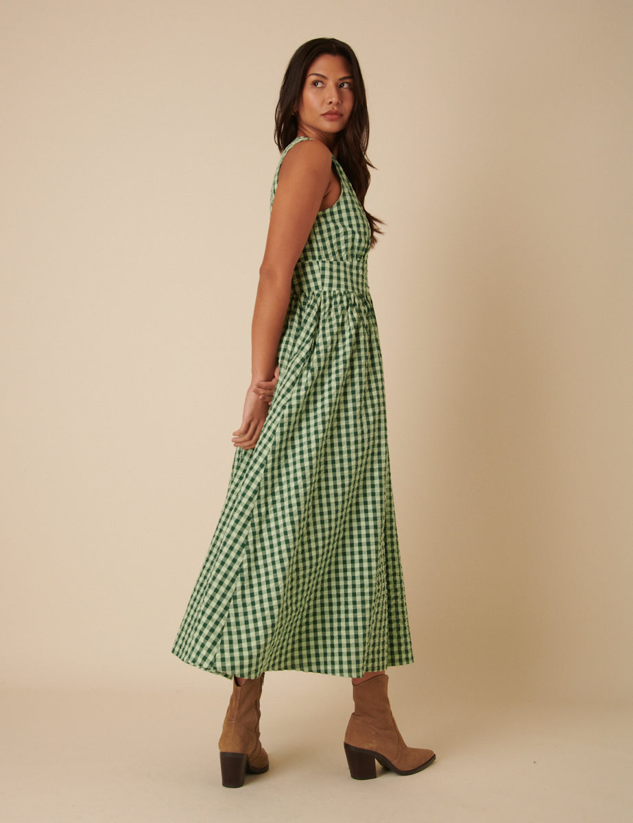 Green Gingham Sleeveless Starlight Midi Dress