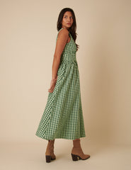 Green Gingham Sleeveless Starlight Midi Dress