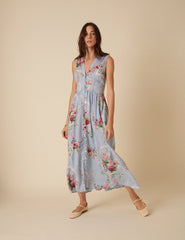 Blue Floral Sleeveless Starlight Midi Dress