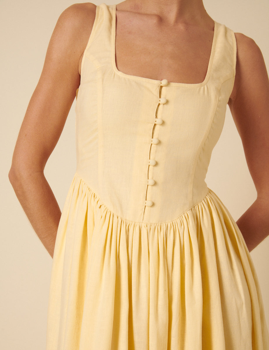 Butter Yellow Drop Waist Cora Midi Dress