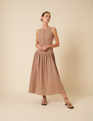 Stone Pinstripe Drop Waist Claudia Midi Dress