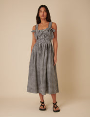 Black Gingham Bow Detail Dallas Midi Dress