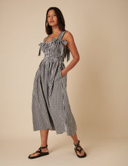 Black Gingham Bow Detail Dallas Midi Dress
