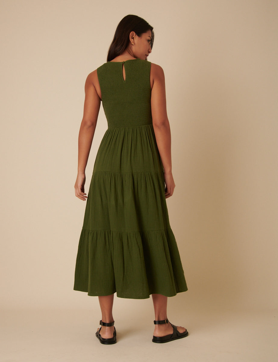 Green Sleeveless Tiered Charlie Midi Dress