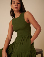 Green Sleeveless Tiered Charlie Midi Dress