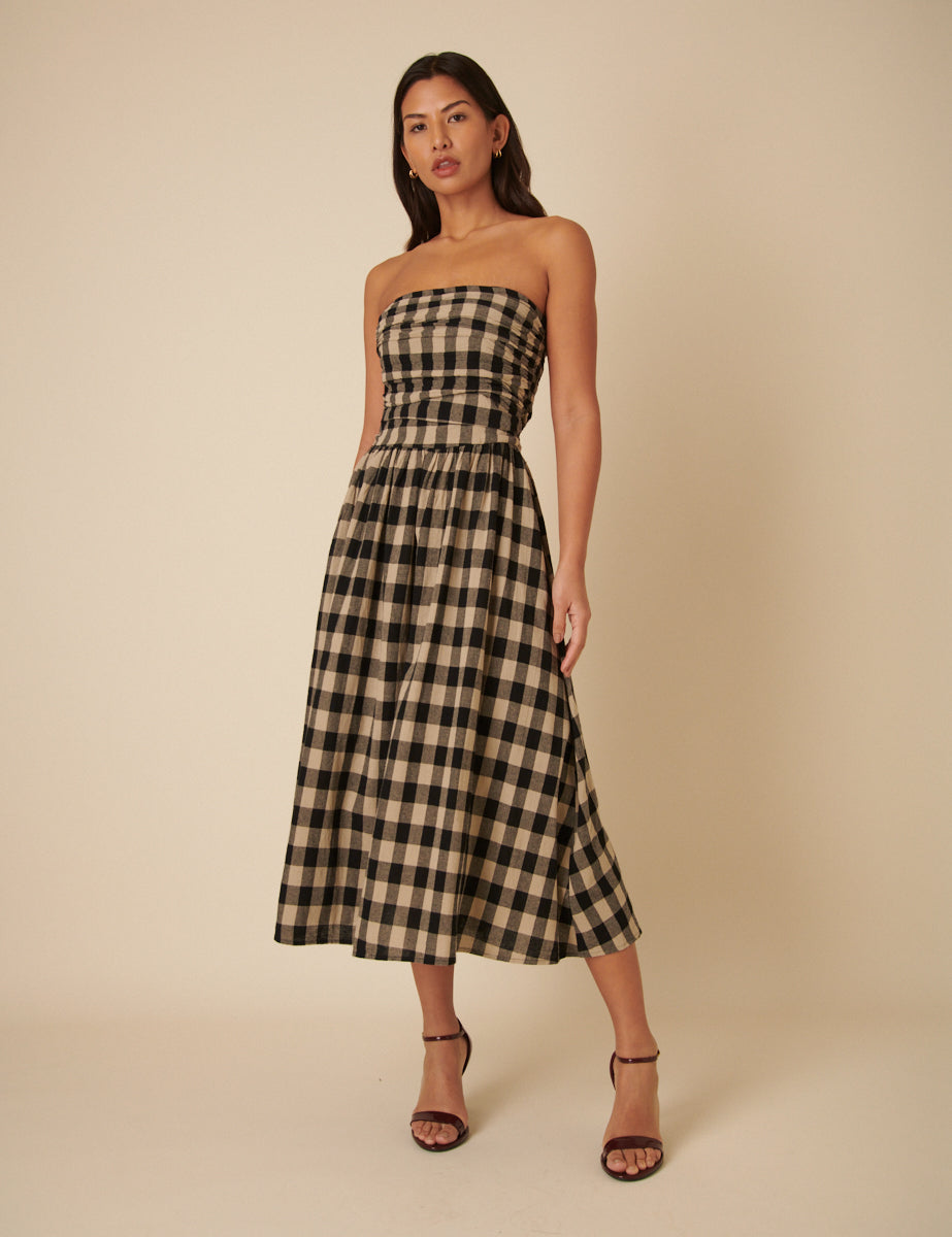 Stone Check Bandeau Felicity Midi Dress