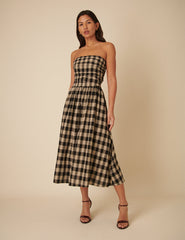 Stone Check Bandeau Felicity Midi Dress